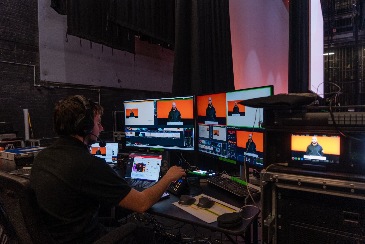 Event production team watching live feed