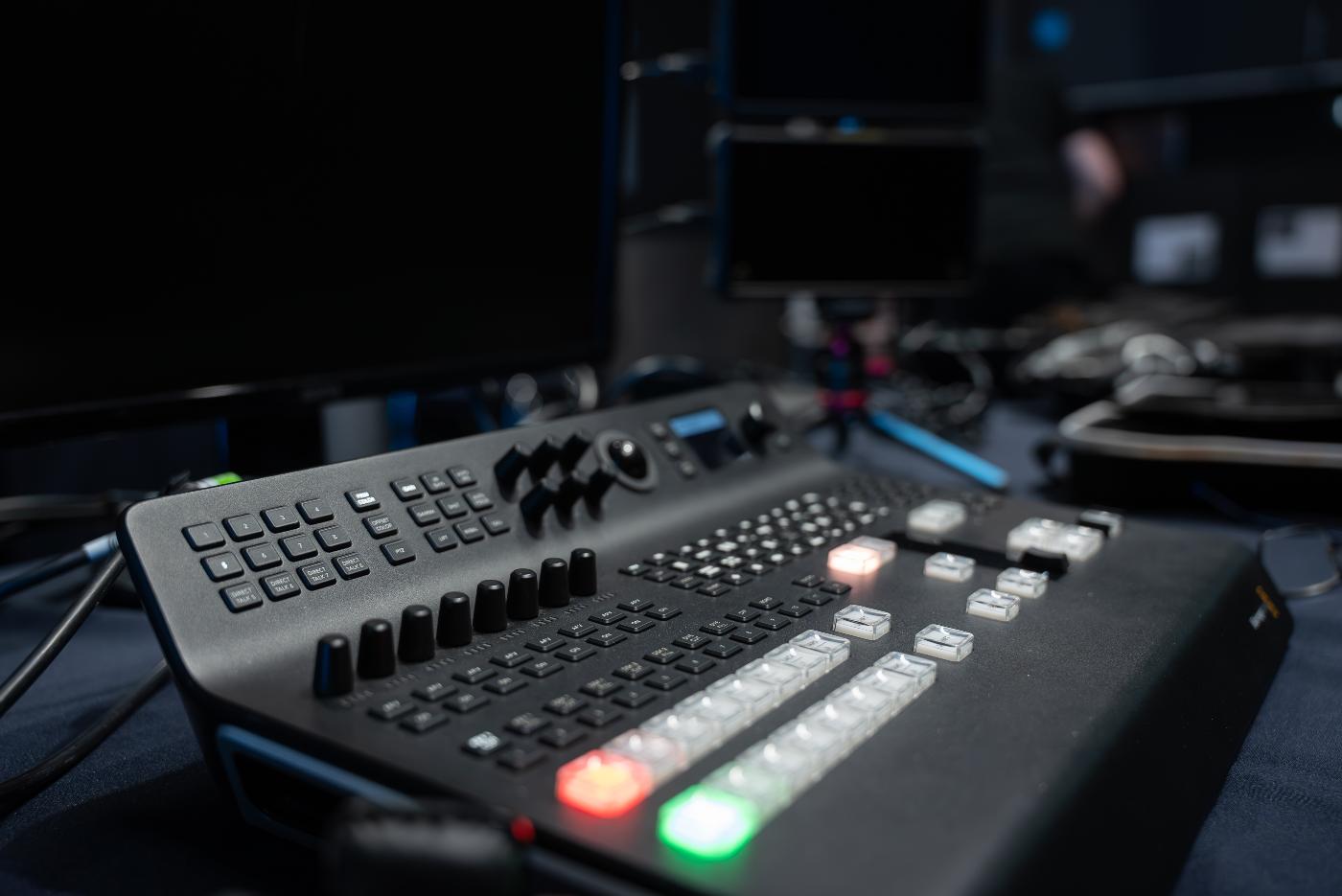 A mixing board, often used in event production.