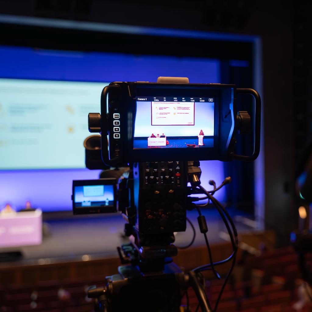 A view of the stage from behind the camera