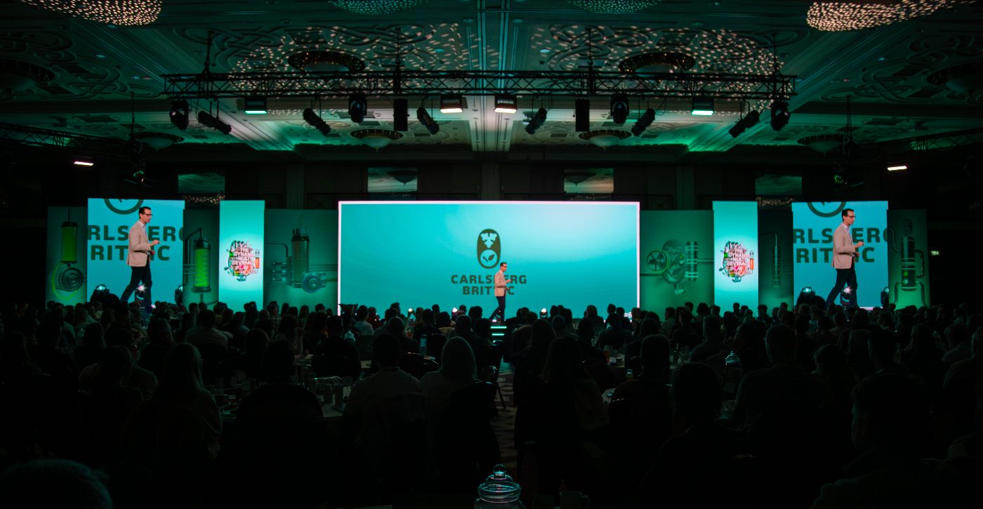 The stage and audience at the carlsberg britvic event